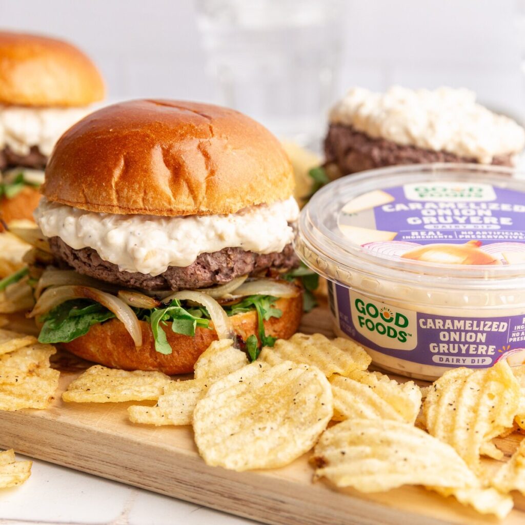 Caramelized Onion & Gruyere Cheese Dip Burger